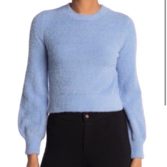 Wayf Blue Crew Neck Sweater with Balloon Sleeves - Picture 1 of 7